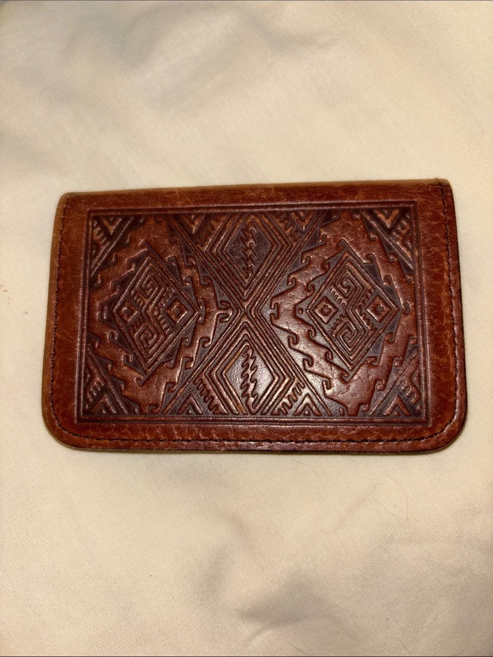 Hand-Tooled Leather Card & Key Sleeve - Brown
